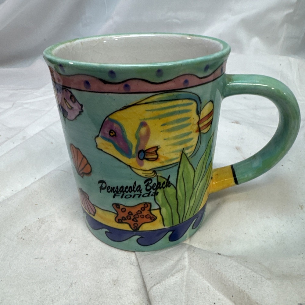 American ceramic hand painted Pensacola Florida Tropical Fish multicolor Mug